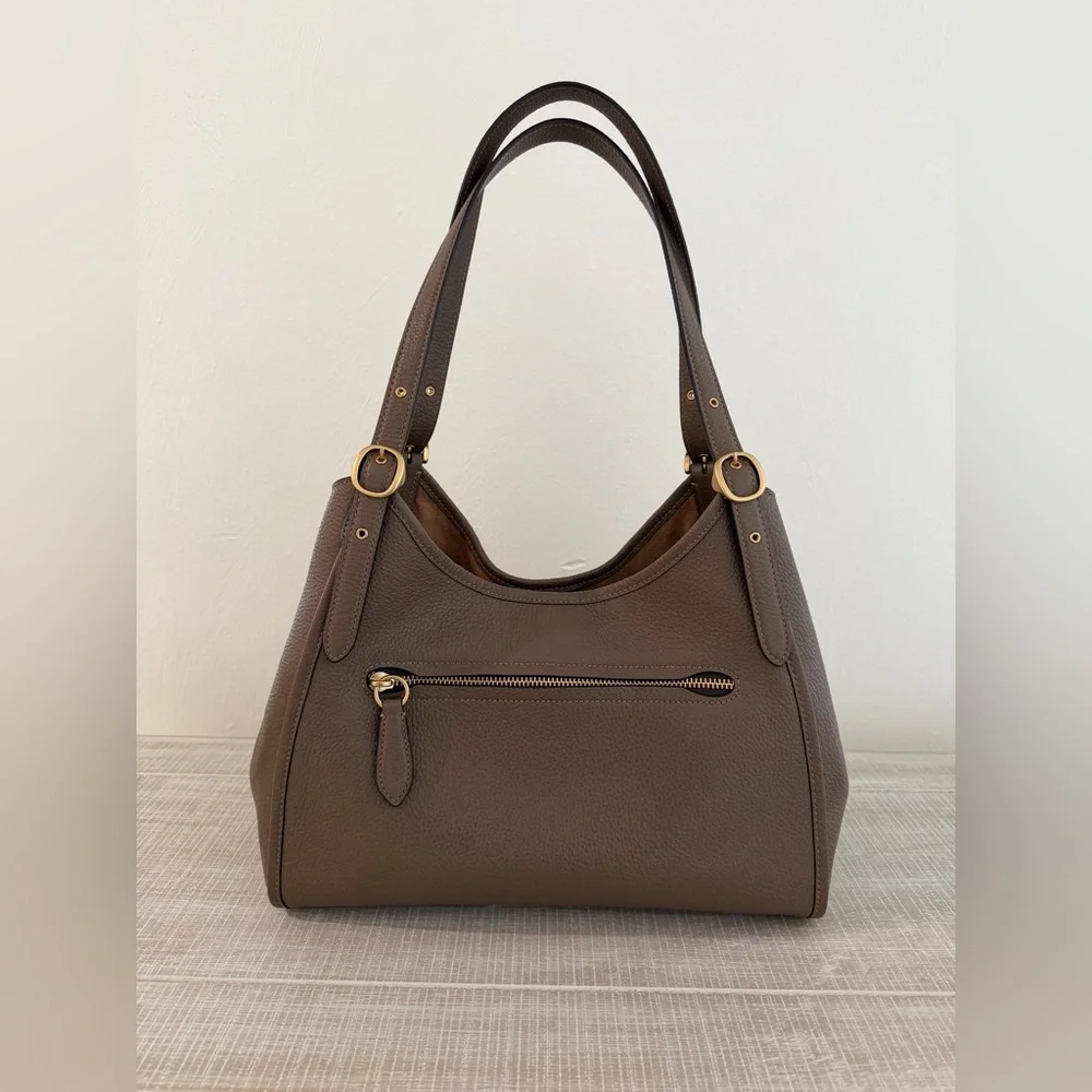 Coach Medium Bella Shoulder Bag NWT Dark Stone Pebble Leather - Picture 4 of 9